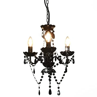 Immagine di vidaXL Lampadario con Perle di Cristallo Rotondo 3 Lampadine E14 Elegante Lampada da Soffitto Luce Interni Nero e Trasparente in Metallo Acrilico