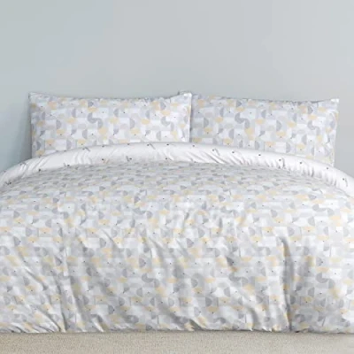 Immagine di Sleepdown Circle Geo Set di biancheria da letto reversibile, con copripiumino e federe, motivo astratto, morbido facile pulire, colore: ocra, per matrimoniale (200 x 200 cm)