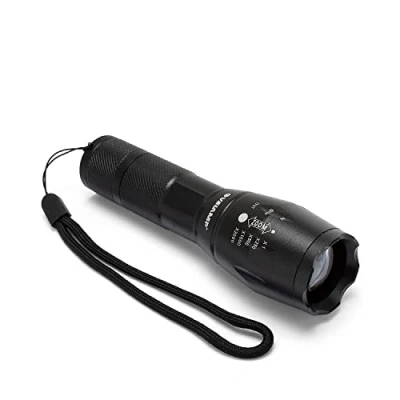 Immagine di VELAMP Steel Torcia LED 350 Lumen (10W) con Funzione Zoom ed Interruttore Tattico. in Alluminio, Leggera e Resistente. Impermeabile. Super Luminosa, Nero