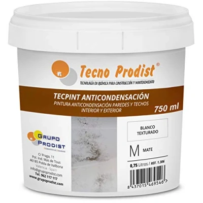 Immagine di Tecno Prodist TECPINT Anticondensa by (750 ml) Pittura per Pareti all&#039;acqua e Antimuffa Interni ed Esterni Soffitti Ottima copertura Facile Applicazione (BIANCO)