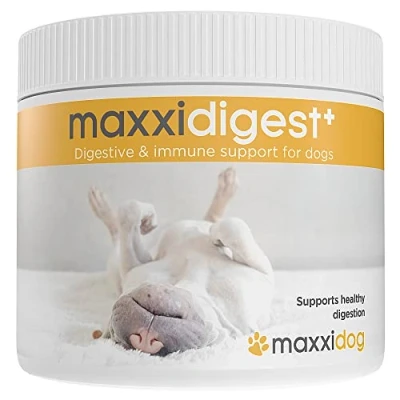 Immagine di maxxipaws maxxidigest+ Formula Avanzata per Supportare Il Sistema Digestivo e Immunitario di Cani Enzimi Digestivi Probiotici Prebiotici Canini Polvere 200 g netti