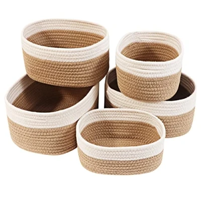 Immagine di Lannvan Set di 5 Cestini Portaoggetti,Cestino Portaoggetti Intrecciato in Corda Cotone per Bambini Bambina,Impilabile Organizer Fasciatoio,Cesto Ceste Bagno