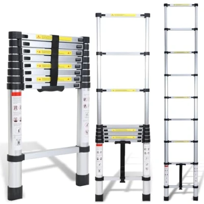 Immagine di Cecaylie Scala telescopica in alluminio, allungabile, antiscivolo, multifunzionale, portatile, portata massima 150 kg, 2,6 m