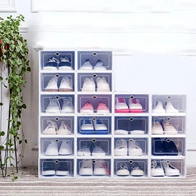Immagine di SanBouSi 20 scatole trasparenti per scarpe in plastica, impilabili, uomini e donne