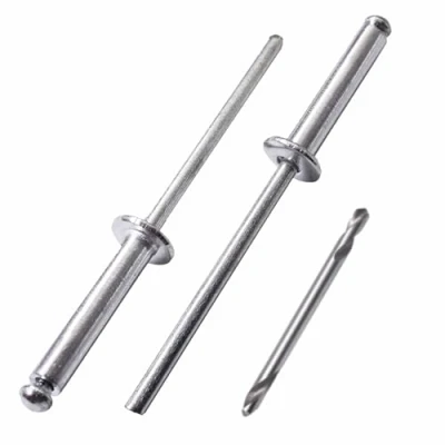 Immagine di SKIR&#039;CO 150 rivetti ciechi in alluminio 4,0 x 24 mm, mandrino acciaio, pop, testa a cupola, DIN 7337, punta da trapano inclusa