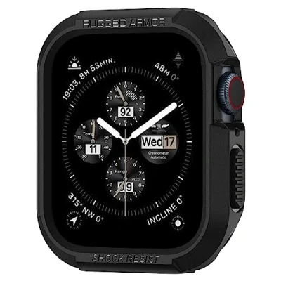Immagine di Spigen Cover Rugged Armor Compatibile con Apple Watch Series per 9/8/7 45mm e 6/SE/5/4 44mm Nero
