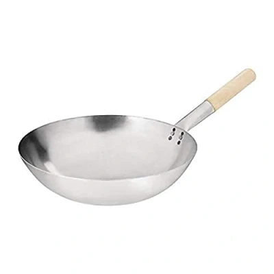 Immagine di Vogue K299 Wok in acciaio dolce, base rotonda, 14 cm, per friggere gli alimenti uso commerciale, colore: Argento