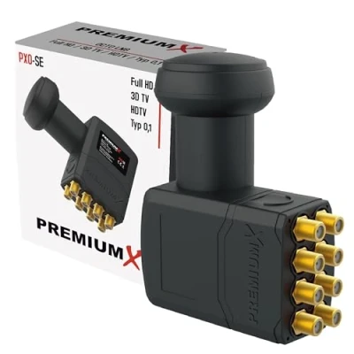 Immagine di PremiumX Octo LNB per 8 Utenti Convertitore di Segnale TV con Protezione Meteo Satellitare Digitale in Nero DVB S2 8K UHD 4K Full HD