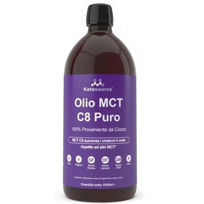 Immagine di Olio MCT C8 Puro 4X in più Rispetto Agli Oli Supporta cheto e digiuno 100% cocco Sicuro per vegani senza glutine Bulletproof Bottiglia BPA free 1000ml Ketosource®