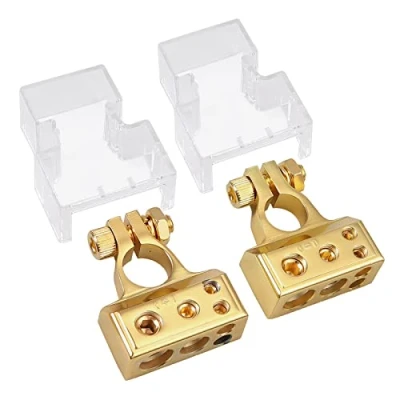 Immagine di AUTOUTLET 2 Pz Connettore terminale negativo positivo batteria per auto Kit 2/4/8 AWG Gauge calibro con coperchio