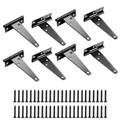 Immagine di 8 Pezzi Cerniere a T per Cancello, Porte in Legno Forma di Acciaio Inossidabile Nero, da Cucina, con Viti 4 Pollici (T)