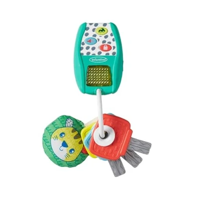 Immagine di Infantino Music &amp; Lights Key Ring 4 Easy Press Buttons, Real Car Sounds, Crinkle Character Rattling Keys, Ages 3 Months +