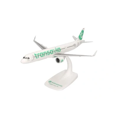 Immagine di herpa Snap Fit Modellino di aereo Transavia Airbus A321neo PH YHZ, miniatura in scala 1:200, pezzo da collezione, modello con base, plastica
