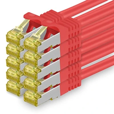 Immagine di 1aTTack.de Cavo di rete Ethernet Lan Cat.7 SFTP spina RJ45 Cat6a doppia schermatura 10000 Mbit/s compatibile con Cat5 Cat6 Cat8 per switch Router Modem Patchpanel Rosso / 10 pz 1m