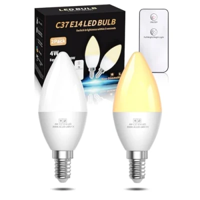 Immagine di Lamptobe Lampadina LED E14 con Telecomando, Lampada Notturna 3000K 4W (60W Equivalente, Lampade Telecomando 2 Modi per Camera Da Letto, Luce Nursery del Bambino, Tavolo, pezzi