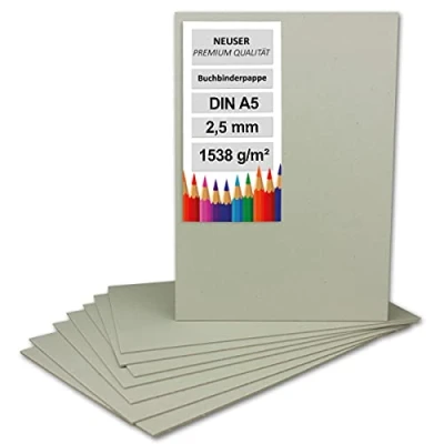 Immagine di NEUSER PAPIER 10 cartoncini per rilegatura, DIN A5 (14,8 x 21 cm), spessore 2,5 mm (0,25 grammatura: 1538 g/m², cartone grigio bricolage, modellismo, rilegatura