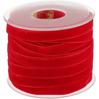 Immagine di POFET Rotolo con Nastro in Velluto, Lungo 18,3 m e Largo 10 mm, per Il Fai da Te, Decorazioni, Colore: Rosso