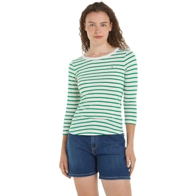 Immagine di Tommy Hilfiger Maglietta Maniche Lunghe Donna 1985 Slim Sub Basic, Multicolore (Breton Ecru/Olympic Green), S