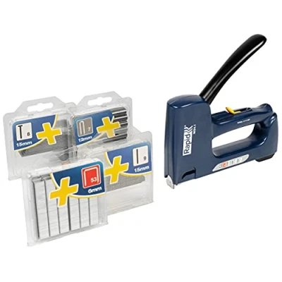 Immagine di Rapid MS4.1 Pistola Multifunzione 4 in 1 per Graffette n. 53 e 7, Chiodi 8 Spilli n.9, Dotata di Impugnatura Ergonomica Parti Interne Acciaio, Adatta Lavori con Tessuti Tappezzeria