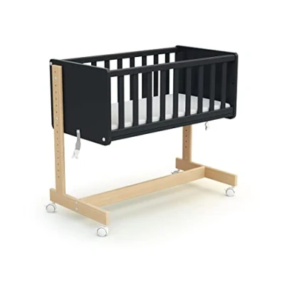 Immagine di AT4 Culla convertibile per il co sleeping CONFORT in legno Grafite Grigio e Faggio 40 x 80 cm