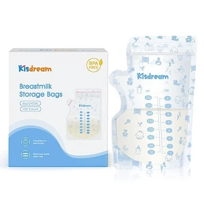 Immagine di Sacchetti Latte Materno100 Pezzi Contenitori Materno240 ml Buste per Materno con Doppia Cerniera a Prova di Perdite,Pre sterilizzate,Senza BPA