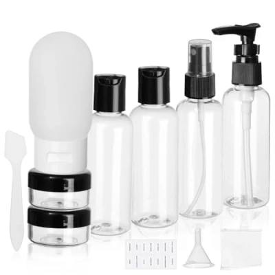 Immagine di Romon Bottiglie di Viaggio, 11 Pezzi 80 ml Set kit Viaggio Aereo in Plastica con 1 Piccoli Imbuti accessori Utili Flaconi per la Cosmetica Trasparenti Viaggi, Campeggio, Viaggi d&#039;affari
