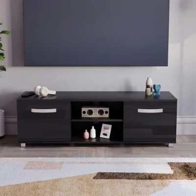 Immagine di Vida Designs Cosmo Mobiletto per TV a 2 Ante in Pannello di Fibra Media Densità, Colore: Nero, 120 cm No LED Lights, Legno ingegnerizzato, H 38 x L P 40 Circa