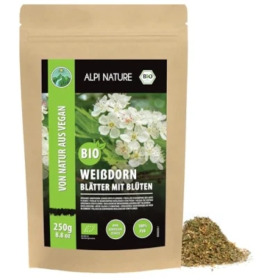 Immagine di tè di biancospino biologico, foglie biologico con fiori, da raccolta selvatica, taglio 100% delicatamente essiccato (250 GR)
