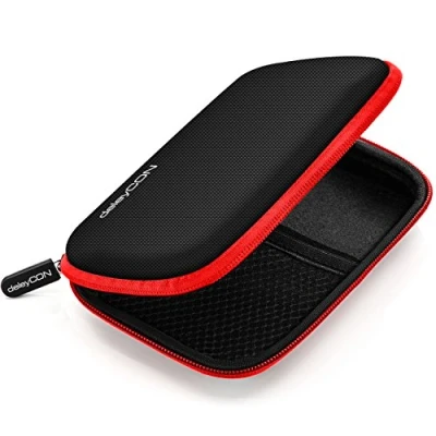 Immagine di deleyCON Borsa del Disco Rigido Custodia HDD Per Dischi Rigidi da 2,5&quot; Pollici e SSD Robusto Antiurto 2 Scomparti Interni con Tasche a Rete Rosso