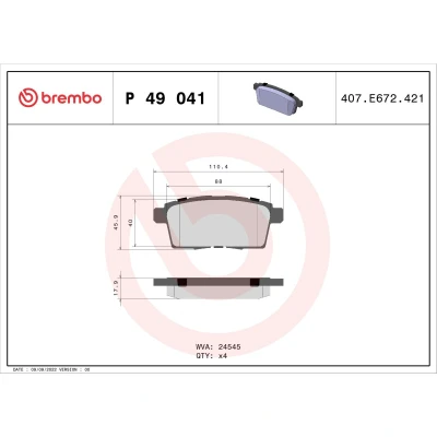 Immagine di BREMBO P 49 041 Kit pastiglie freno senza contatto segnalazione usura accessori MAZDA: CX 7, FORD USA: Edge