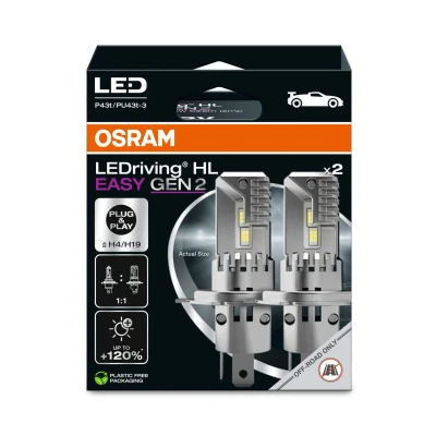 Immagine di OSRAM LEDriving HL EASY GEN 2 ≜ H4/H19, lampada LED abbaglianti e anabbaglianti, bianco freddo 6500K, nessun accessorio necessario, solo per uso fuoristrada no ECE, lampade