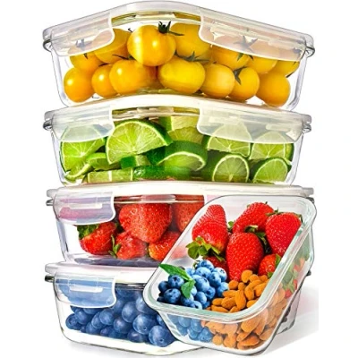 Immagine di [5 pezzi] Contenitori Ermetici per Alimenti Vetro con Coperchio Adatto Lavastoviglie Microonde Congelatore senza BPA (1060 ml: 1 Scomparti)