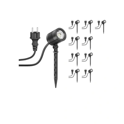 Immagine di ledscom.de 10 pezzi Piccolo faretto da giardino a LED con picchetto terra TARL per esterni, IP65, spina, nero, 4,3 W, 340lm, bianco caldo