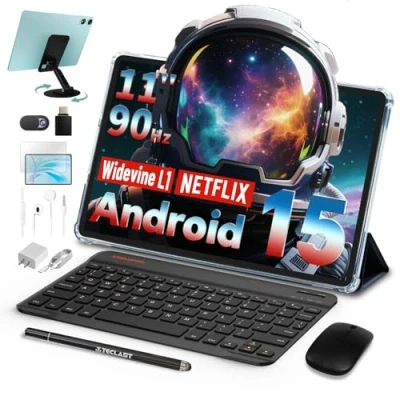 Immagine di TECLAST P50Case Tablet 11 Pollici 90Hz Tablets Android 15, 2.0GHz Octa Core, 12GB RAM+128GB ROM/TF 4TB/7000mAh/Widevine L1/GPS/BT5/OTG/Tablet con Tastiera+Custodia+Penna+Auricolari, 10 Accessori 2025