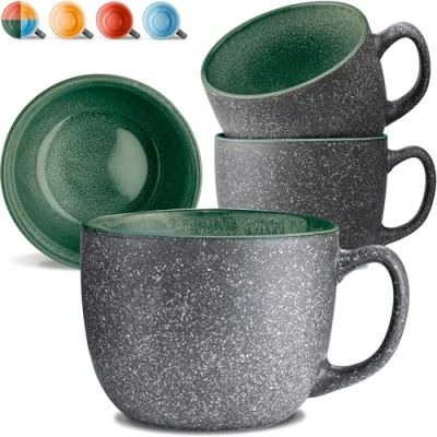 Immagine di Cosumy Set di 4 Tazze da Caffè 350ml in Ceramica Gres Spesso con Smalto Reattivo Artigianale Mantiene il Calore a Lungo (Verde)