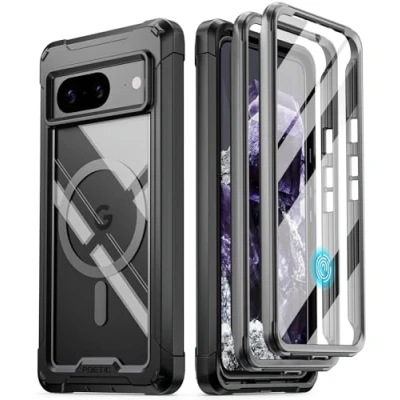 Immagine di Poetic Guardian MagPro custodia compatibile con Pixel 8 5G da 6,2&quot;, MagSafe, ibrida integrale antiurto protezione schermo integrata, nero/trasparente