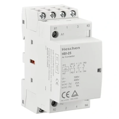 Immagine di Heschen Contattore CA domestico, HS1 25, Ie 25A, 4 poli, 2NO 2NC, AC 12V Tensione bobina, 35mm Montaggio su guida DIN