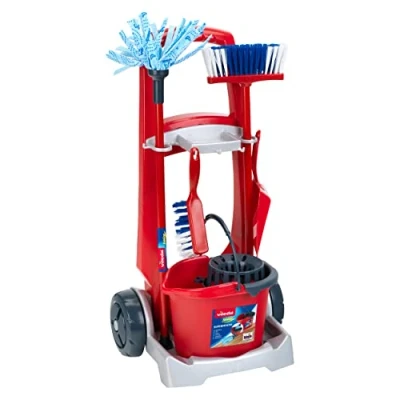 Immagine di Theo Klein 6741 Carrello delle pulizie Vileda, Con mocio, secchio, scopa e altro, Design Dimensioni del carrello: 29 cm x 24 60 cm, Giocattolo per bambini a partire dai 3 anni di età