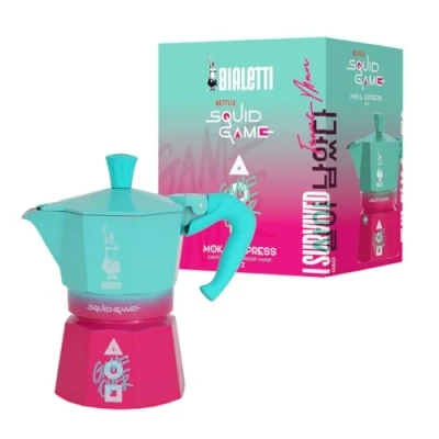 Immagine di Bialetti Moka Express Squid Game© 3 Tazze, Manico Antiscottatura, Non Adatto all&#039;Induzione, 130ml, Alluminio