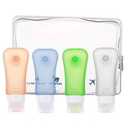 Immagine di MoKo Bottiglie da Viaggio in Silicone, 4X 89ml Contenitori con Ventosa Riutilizzabili Comprimibili, per Shampoo, Balsamo, Crema, Lozione, Aereo, Senza BPA, Approvato dalla FDA