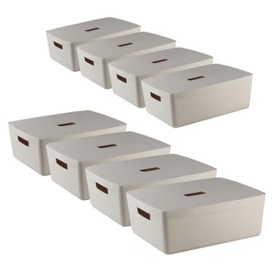 Immagine di IDEA HOME Set di 8 Scatola Immagazzinaggio Contenitori Plastica per lo Stoccaggio Organizzatore Cestini Scatole con Coperchio il Bagno Scaffale, 19L