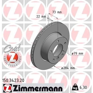 Immagine di ZIMMERMANN COAT Z 150.3423.20 Disco freno 284 22 6/5 5 120 ventilazione interna rivestito ad alto tenore di carbonio BMW: 1 Hatchback