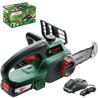 Immagine di Bosch Motosega Elettrosega UniversalChain 18 (batteria da 2.5 Ah, caricabatteria, sistema SDS, lunghezza barra: 200 mm, V, confezione in cartone)