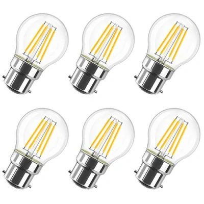 Immagine di LVWIT Lampadina LED 4W G45 B22 Baionetta Filamento Golf Lampadine 2700K Bianco Caldo Vintage Vetro Oltre 80Ra 470Lm 40W Incandescente Sostituzine Non dimmerabile 6 Pack