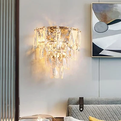 Immagine di Lampada Da Parete Moderna In Cristallo, Applique Cristallo E14, Per Camera Letto Soggiorno Cucina Corridoio Scale Ristorante Illuminazione (Gold 2)