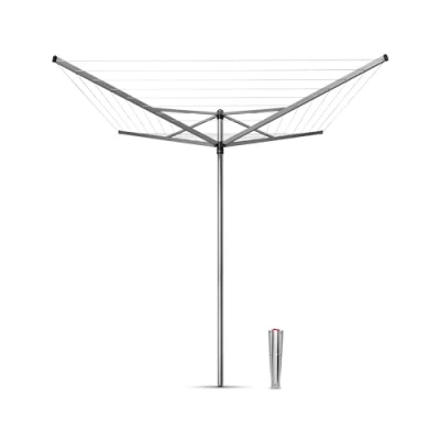 Immagine di Brabantia Stendibiancheria Topspinner 40m di Spazio per Stendere Corde Resistenti ai raggi UV &amp; Profilo Antiscivolo Incluso Picchetto in Metallo (45mm) Metallic Grey ø 271 cm