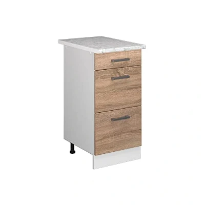 Immagine di Vicco mobiletto base per cucina R line, Sonoma/Bianco, 40 cm con cassetti PL Marmo