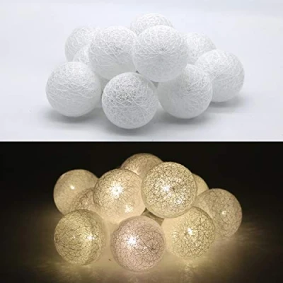 Immagine di TRONJE Ghirlanda Luminosa con 10 LED Sfere di Cotone Ø6 cm 1,9 m Fata Luci a Batteria Catene Palline Luminose 4h Timer Bianco Caldo