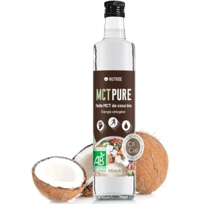Immagine di Nutribe MCT Pure Bio C8 e C10 100% Olio di Cocco, Formula Scientifica Supporto Chetogenico, Perdita Peso, Salute Cerebrale