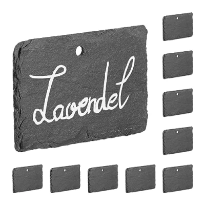 Immagine di Relaxdays Targhette per Piante, Set 10 Lavagnette Erbe Aromatiche, Giardino e Orto, Cartellini in Ardesia, Antracite, 7 x 0,5 cm